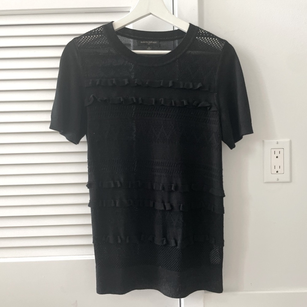 Textured Frills and Pattern BR Black Sweater